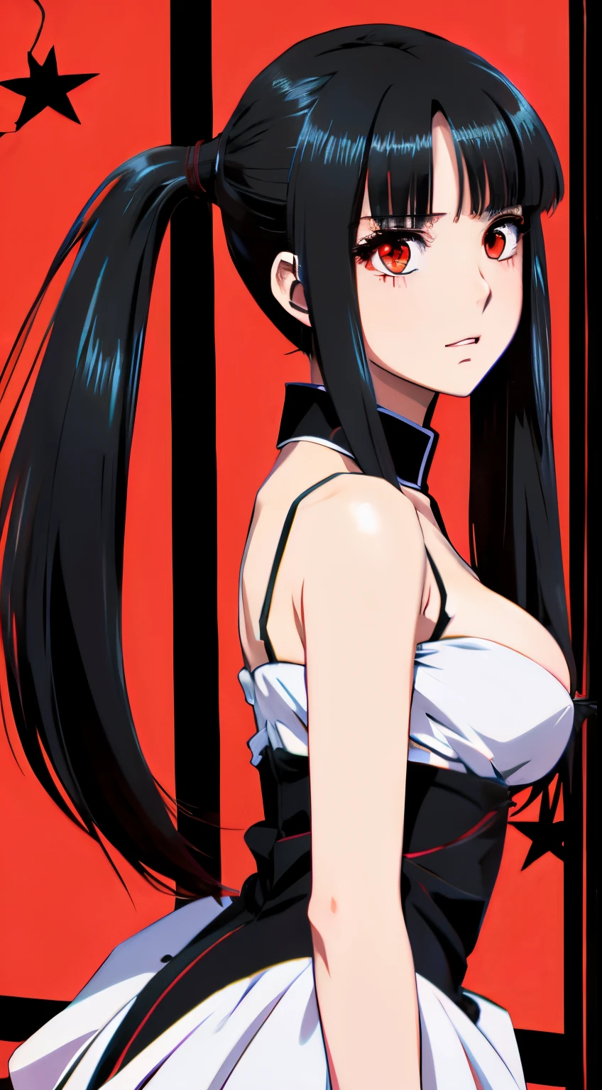 ((Anime style))，Black hair twintails，Red Eyes，childish，So Huge Breasts，