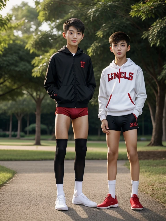  teenagers , very young , light-skin , wearing an dark red sexy underwear, tmasterpiece，k hd，the feet，Transparent sports vest，semi transparent，black long socks，The barefoot , red colour , handsome and cute , extreme cute boy , white skin , dark red underwear boxers shorts , extremely tall and cute boy ,oppa model , handsome model , full body , dark red boxers underwears short shorts , black socks , white light-skin , Chinese model , young boy , white skin , handsome and extremely cute , red boxers underwear shorts , long black socks , handsome model , at the park , jogging , model oppa , long legs , jogging , running , high knee black socks ,black  long socks , stand up , extremely tall , extremely high , red underwears , red sports underwear , long black socks , clean and white legs , Chinese model , extremely long legs , looking at the camera , clean and white thigh , huge bulge , kid face , b , wearing red underwears boxers , light and white skin , red undies , two different height boy , height gap , out grown , towering boy and dwarfism boy , growth spurt , gigantism