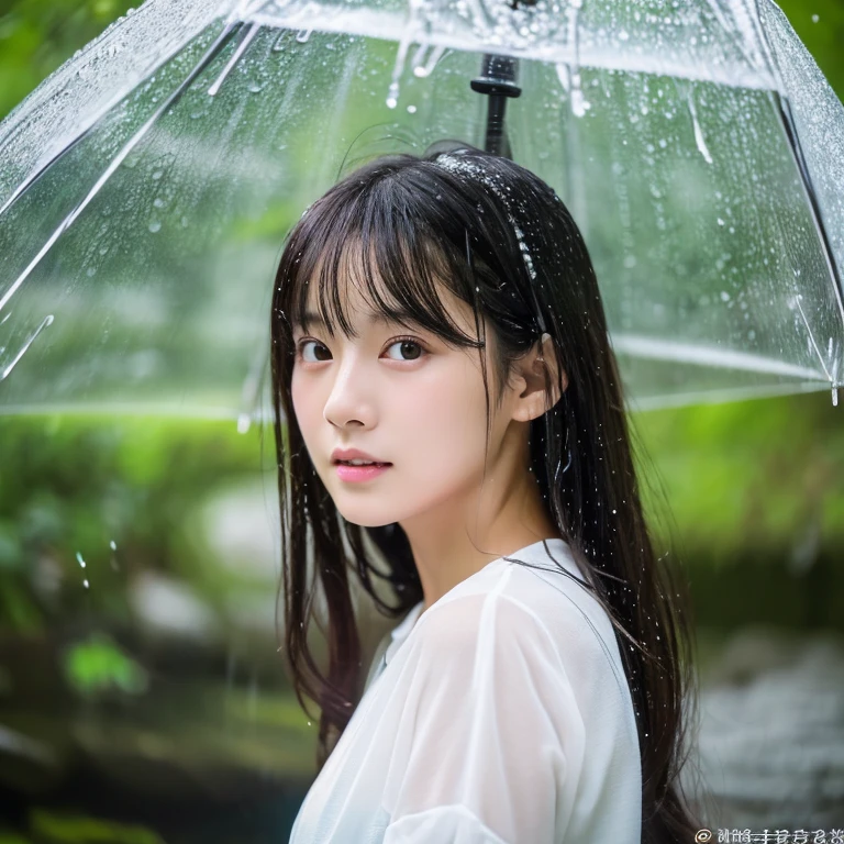 top-quality、​masterpiece、超A high resolution、(Photorealsitic:1.4)、Raw photo、1人、Gentle、with light glowing、japanes、Nice style、The best style in the world、Idol、Looking at the camera、Eau、Wet with rain、Hair is wet、