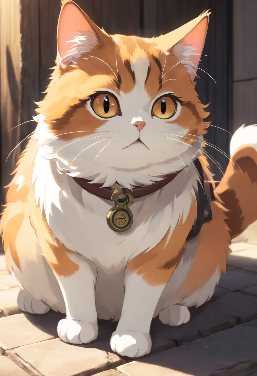 calico cat,Brown, Black, White calico cat,The camera looks from the bottom up. The cat is crying and has droopy ears. It looks like a very comfortable cat.,Gape,Real image quality,dynamic shadowing,8K,super high image quality,detail jacket,Cat with detailed texture,詳細な目,
