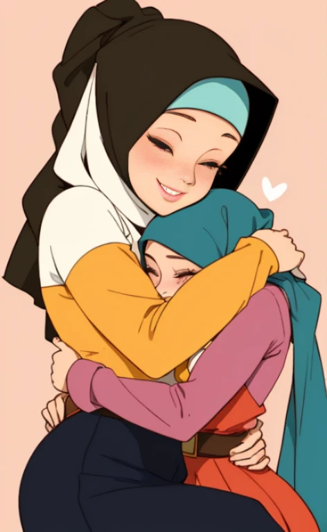 A hijabi girl wishing happy birthday to her friend who's name is sanika and is 
wearing t shirt and jeans in anime illustration 
