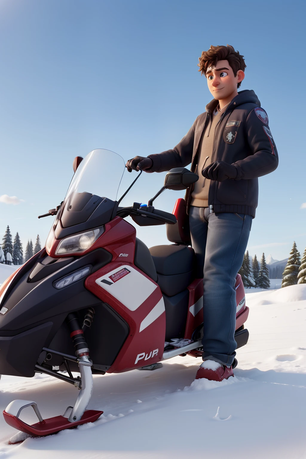 ((Best quality at best)), ((tmasterpiece)), (Detailed pubic hair) 45 degree side view snowmobile