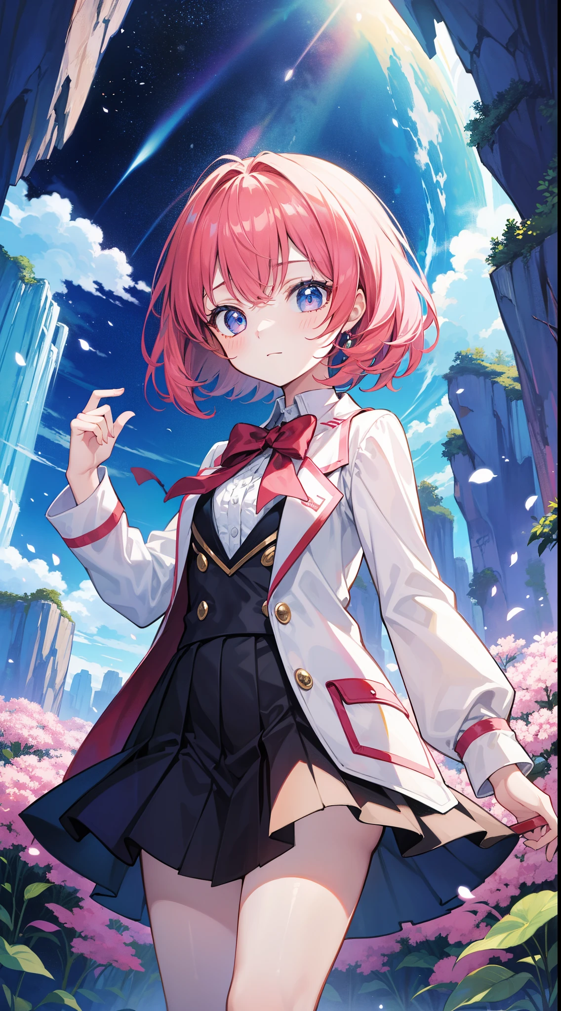 tmasterpiece、high high quality、1 girl in、adventurer、mini-skirts、Canterlot、headlight、speleothems、Cute anime illustrations、