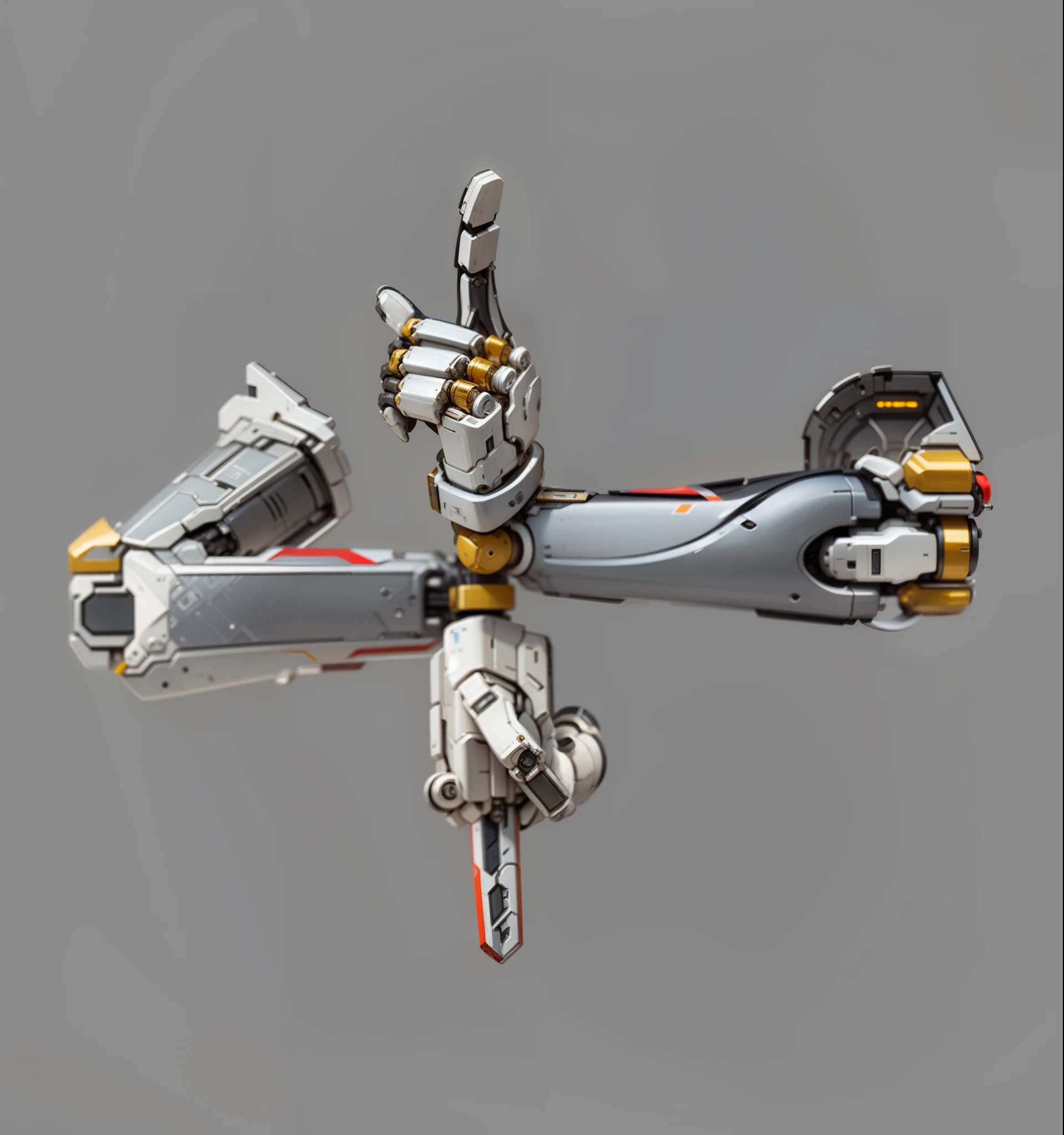 inner plane, Robotic arm,monk's bergamot,Sealing,cyber punk perssonage,Iron gray mechanical structure,Golden interior,joint,Dita,five finger