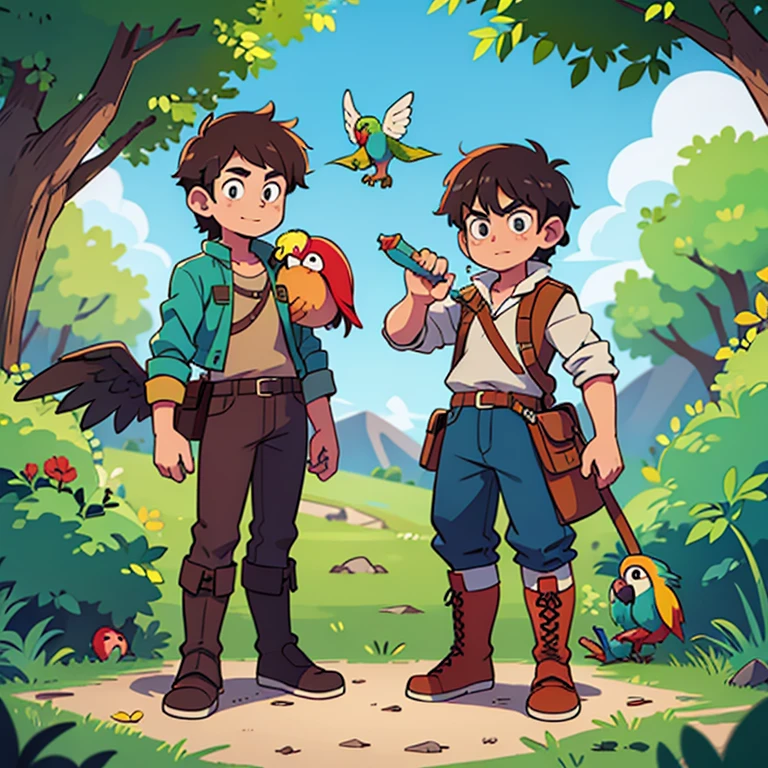 Hebridean guy and parrot. full length image, boots should be visible. Hybridizes a guy and a colored parrot