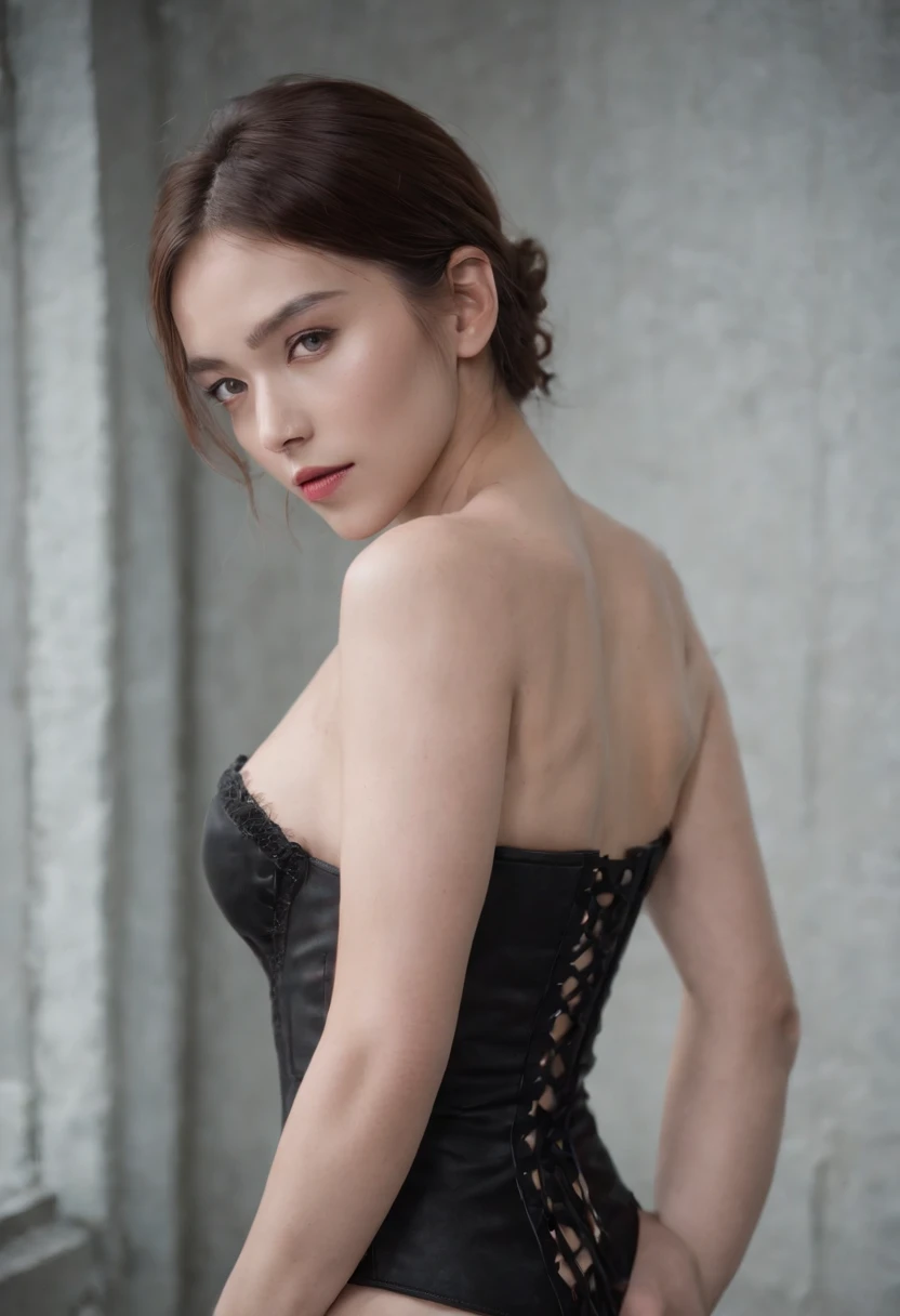 Black corset,束缚、(in a prison cell)、full body Esbian、((top-quality、8K、masterpiece:1.3))、Crisp focus:1.2、Beautiful woman with perfect body shape:1.4、Slender Abs:1.2、((layers-Cut、Colossal tits:1.2))、(Sateen、Street:1.2)、a wet body:1.5、Highly detailed facial and skin texture、A detailed eye、Bery short hair,BDSM,Slave,rubber
