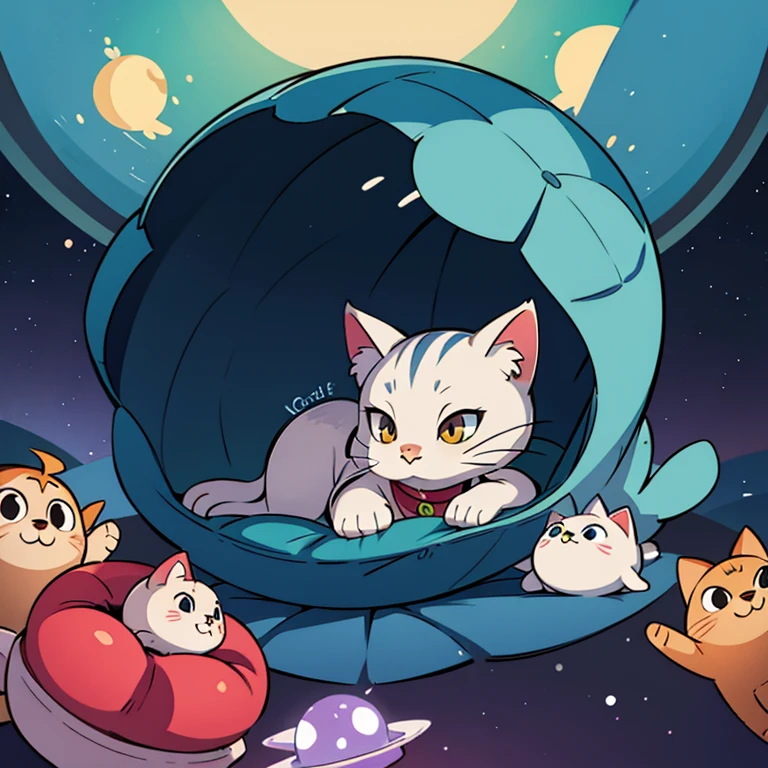 Unusual shelter for cats, in space style, Her