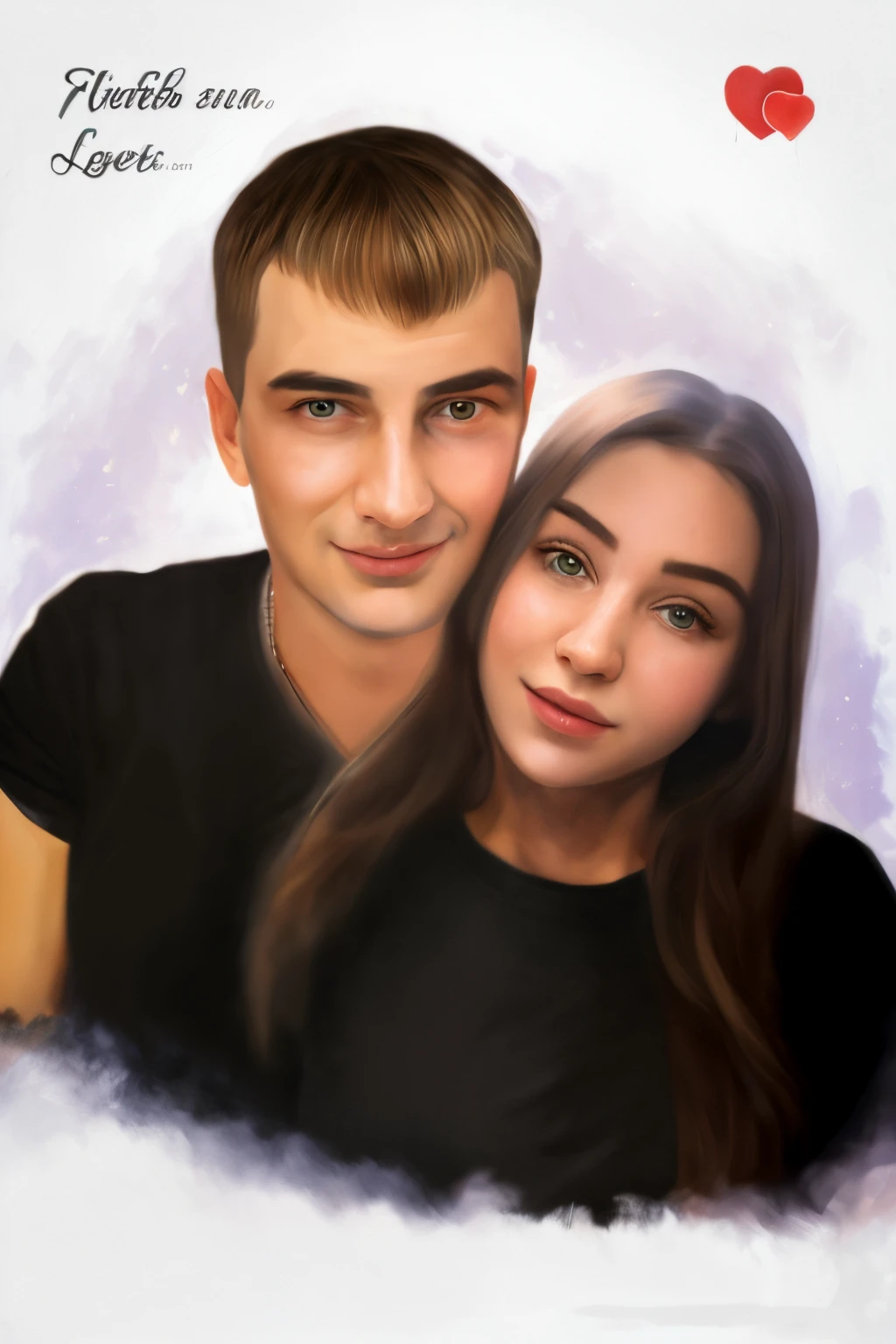painting of a man and woman against the background of a heart, couple portrait, couple portrait, Portrait of two people, High Quality Portrait, realistic studio portrait, realistic portrait photo, color portrait, Photorealistic!!!!!!! artstyle, NFT Portrait, detailed portrait, realistic portrait, airbrush digital oil painting, cartoon digital painting, wlop and andrei riabovitchev