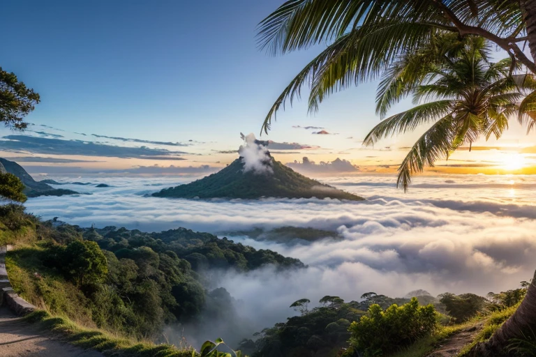 ((top-quality、in 8K、masterpiece:1.3、Raw photo))、Super high quality photos, Tropical jungle with fog