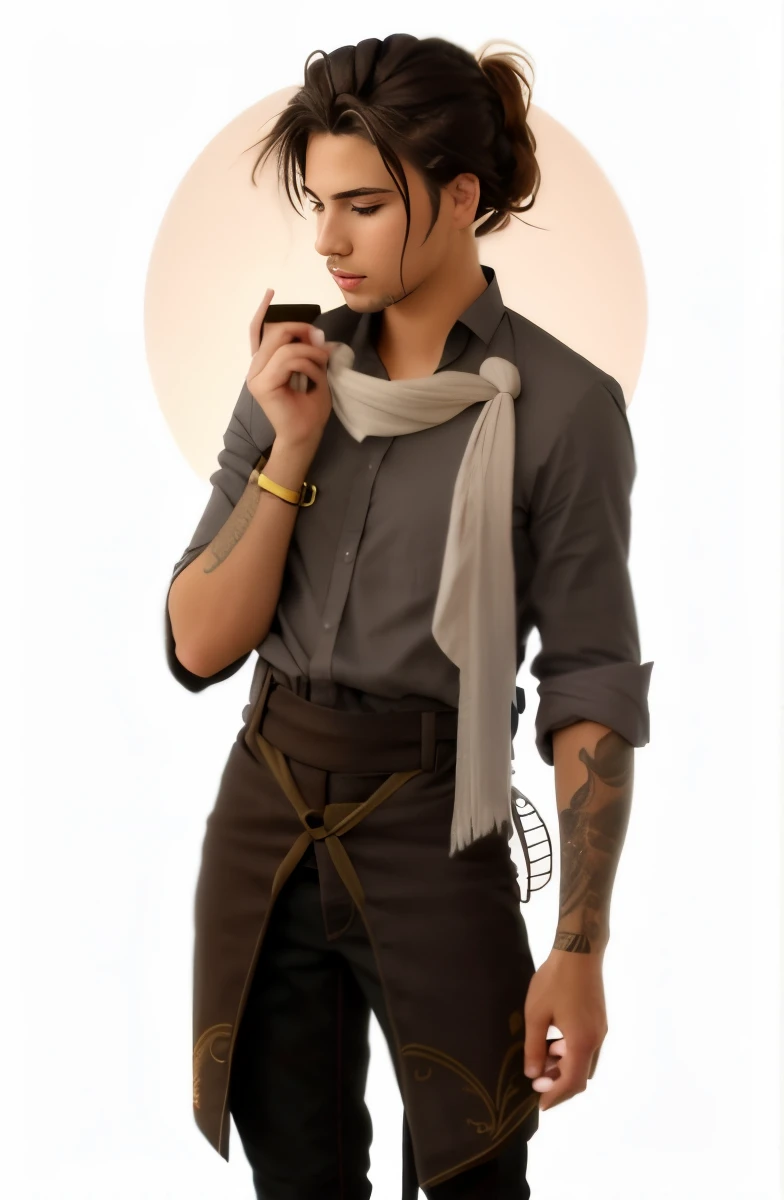 Change only the hair, a little longer and tied behind the head