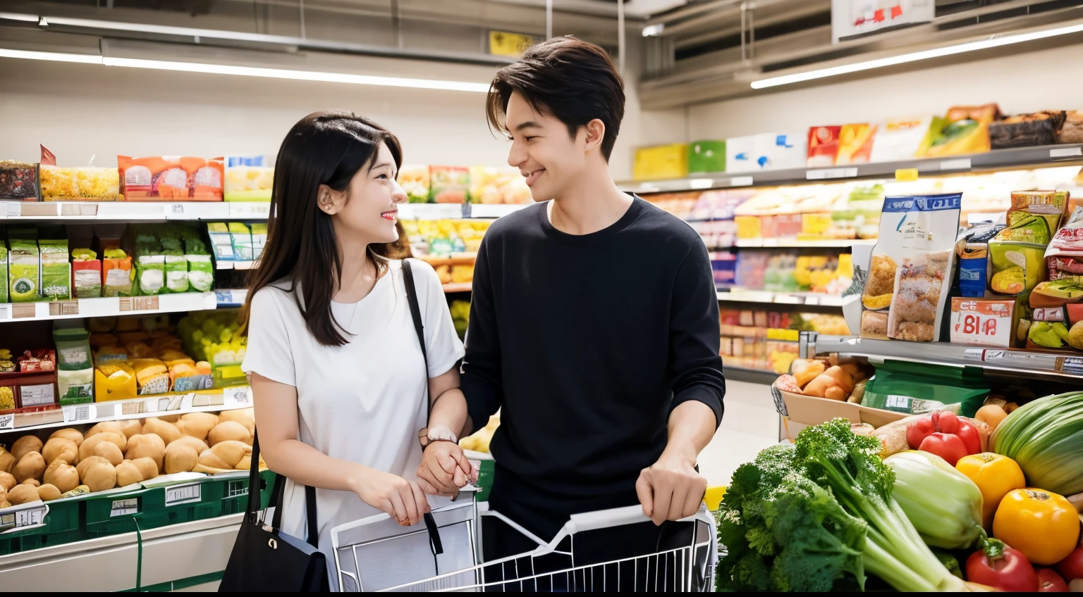 <lora:cozy couples:0.7>
a couple of lovers, man and woman, in grocery store, aesthetic, cute, photorealsitic
soft light, exposure blend, medium shot
