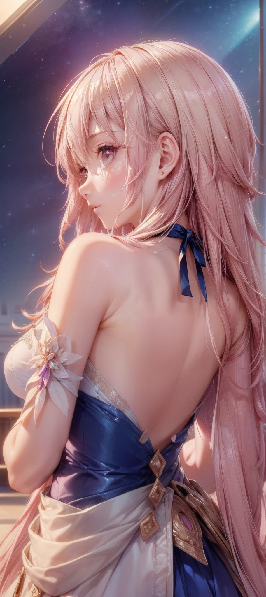 (1girl:1.3), (photorealistic:1.4), (masterpiece, top quality, best quality, official art), extreme detailed, highest detailed, (ultra-detailed), ((an extremely delicate and beautiful)), cinematic light, contemporary, silky long hair, she standing at the station, in evening, (((butt crack))), upper body, from above, shy, blush, (looking back:1.4), (very sexy), (revealing clothes), ite,