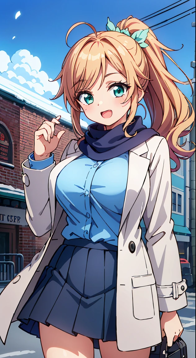 (Absurd realistic structure details),(High resolution complex and detailed text quality),(High-resolution microstructure,High Poly 3D Rendering Correction),Methods of geometry,Careful explanatory anatomy,
BREAK,
1 beautiful girl, girl with, (Cute:1.5),(Chibi:0.5),(kawaii:2.0),(Lori:2.0),(12 year old girl),(large full breasts:1.65),(Ahoge,High Ponytail,Blonde hair, blue bow, Green eyes,eyebrows visible through hair,side locks,Parted bangs,Long hair, Hair Flower, Hair Ornament, Curly hair,Bow:1.4),:D,(Angel,White feathers, one white winged, Angel wings,Spread wings, Glowing wings),pitt \(Kid Icarus\),gleaming skin, Clear skin, shining beautiful skin, Open mouth,Smile, Solo, tusk, Upper teeth,(long eyelashes, Double eyelids:1.2),Solo,gleaming skin, Clear skin, Beautiful skin,(best quality face),(Top quality glowing eyes),(The best smile,Doya face:1.45), BREAK (Pink Theme:1.4), (Vivid colors:1.3), ( Winter clothes,Long sleeves) (Skirt, Black skirt, Pleated skirt ), Miniskirt, ( coat ),School bag,Handbag,Shoulder bag,Effect of giving shine to hair, Soft smile, (Closed eyes:0.7), White coat,Looking at Viewer, Sparkle effect, random colored petals, Many petals, Fluttering petals, prismatic effects,
BREAK,(day), Standing,a closed mouth,(architecture, building, Choker, city, Cityscape, Outdoors, building, city,lamp post, Power lines, scarf, skyporn, Snow, Solo, utility pole, Winters:1.55), Waterfall,depth of fields,
BREAK,wakame,wakame,wakame,(Cowboy Shot:1.4),
BREAK,(Blurry background:1.3),(absurderes, hight resolution, Super Detail Art),cel shading,Clear Color, Lonely optical effect, Beautiful pictures, Bright glow, mystic atmosphere,(Close-up of girl:1.1), Mystical light particle effect,manga influence, clean line drawings,