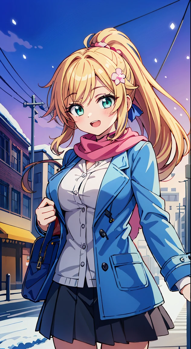 (Absurd realistic structure details),(High resolution complex and detailed text quality),(High-resolution microstructure,High Poly 3D Rendering Correction),Methods of geometry,Careful explanatory anatomy,
BREAK,
1 beautiful girl, girl with, (Cute:1.5),(Chibi:0.5),(kawaii:2.0),(Lori:2.0),(12 year old girl),(large full breasts:1.65),(Ahoge,High Ponytail,Blonde hair, blue bow, Green eyes,eyebrows visible through hair,side locks,Parted bangs,Long hair, Hair Flower, Hair Ornament, Curly hair,Bow:1.4),:D,(Angel,White feathers, one white winged, Angel wings,Spread wings, Glowing wings),pitt \(??? Icarus\),gleaming skin, Clear skin, shining beautiful skin, Open mouth,Smile, Solo, tusk, Upper teeth,(long eyelashes, Double eyelids:1.2),Solo,gleaming skin, Clear skin, Beautiful skin,(best quality face),(Top quality glowing eyes),(The best smile,Doya face:1.45), BREAK (Pink Theme:1.4), (Vivid colors:1.3), ( Winter clothes,Long sleeves) (Skirt, Black skirt, Pleated skirt ), Miniskirt, ( coat ),School bag,Handbag,Shoulder bag,Effect of giving shine to hair, Soft smile, (Closed eyes:0.7), White coat,Looking at Viewer, Sparkle effect, random colored petals, Many petals, Fluttering petals, prismatic effects,
BREAK,(day), Standing,a closed mouth,(architecture, building, Choker, city, Cityscape, Outdoors, building, city,lamp post, Power lines, scarf, skyporn, Snow, Solo, utility pole, Winters:1.55), Waterfall,depth of fields,
BREAK,wakame,wakame,wakame,(Cowboy Shot:1.4),
BREAK,(Blurry background:1.3),(absurderes, hight resolution, Super Detail Art),cel shading,Clear Color, Lonely optical effect, Beautiful pictures, Bright glow, mystic atmosphere,(Close-up of girl:1.1), Mystical light particle effect,manga influence, clean line drawings,