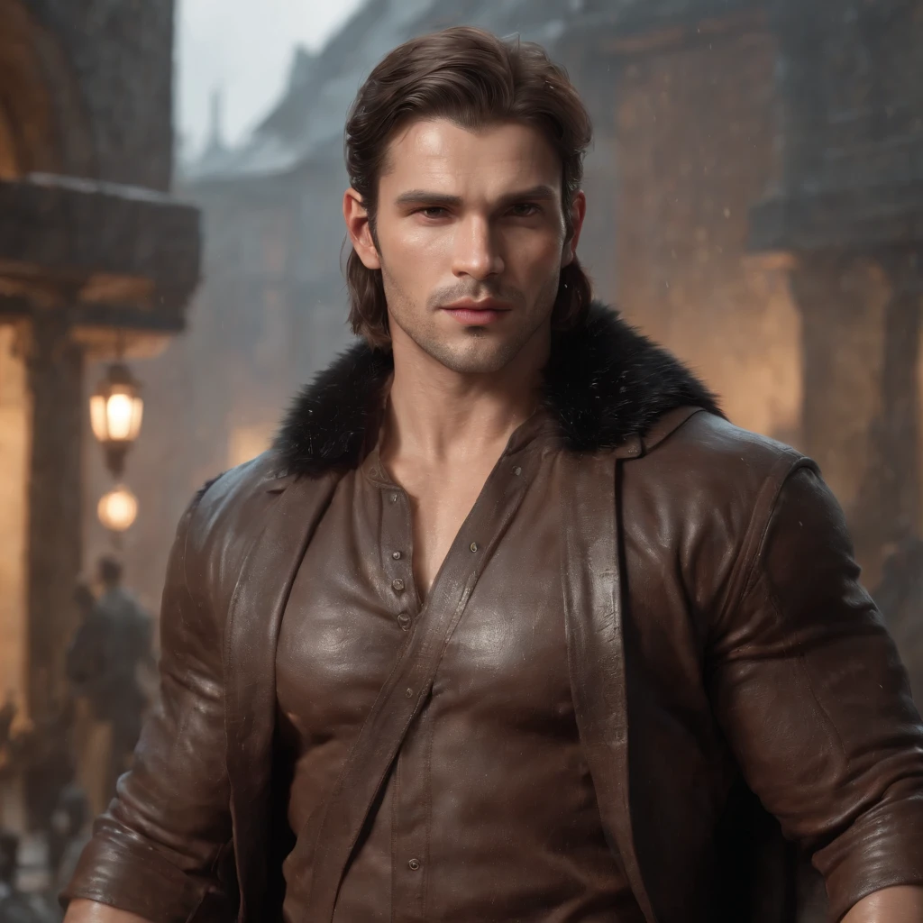 (Professional 3D Rendering:1.3) ng (realisitic:1.3) Photos of the most beautiful works in the world,male uncle,short beard,strong body,Slightly fat big,short dark hair, short-hair, thick arm muscles, thick leg muscles, bbw, strong, fat middle aged man, FULL BODYSHOT, medium hair shaved sides, strong, Muscular, Large protrusions, It features a soft, shiny male hero., ((Epic Hero Fantasy Muscle Man Rough and wet hero Angry look with long hair, short beard, Make a ferocious face in a dynamic pose, Fantastic location, majestic cluttered environment)), Full-body 8K Unity Render, action shot, Skin pores, very dark lighting, Heavy shading, detailed, Detailed face, (lively, photograph realistic, realisitic, Dramatic, Dark, Sharp focus, 8K), (Old leather garments damaged by weathering:1.4), ((((Wearing fur)))), (intrikate:1.4), Decadent, (highly detaild:1.4), digital painting, rendering by octane, Art Station, concept-art, silky, Sharp focus, Illustration, Art germs, (Roysh:0.23), Wlop Ilya Kuvshinov, Greg Rutkowski and Alphonse Mucha Gracias, (Global Illumination, Studio Light, Bolchetic Light), Heavy rain, Floating particles, villainess, Fantasy, elf, full bodyesbian, ((Dark and ancient city background:1.3)),CG Society,Art Station