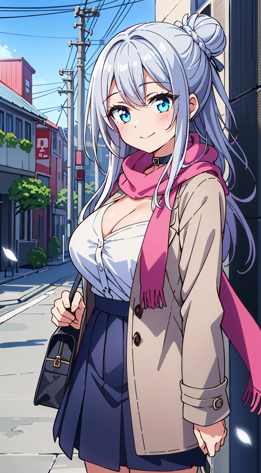 (Absurd realistic structure details),(High resolution complex and detailed text quality),(High-resolution microstructure、High poly 3 boobs D rendering correction),Methods of geometry,Careful explanatory anatomy,
BREAK,
1 beautiful girl, 1girl in, (Cute:1.5),(Cool:0.8), (Beauty:1.5),(Chibi:0.5), ( girl), (girl, Older sister, Unclear, Beautiful face of Japan:1.2) BREAK, (A detailed eye,Tsuriformes:1.2),(Silver hair,Long hair in a bun,Deco:1.8), star eye silhouette, (long eyelashes, Double eyelids:1.2), cleavage, ,Swaying udder, Clear skin, Beautiful skin, Shy, Erect ,Clear skin, Beautiful skin, Shy, gleaming skin,(best quality face),(Top quality glowing eyes),(The best smile,Doya face:1.45), BREAK (Pink Theme:1.4), (Vivid colors:1.3), ( Winter clothes,Long sleeves) (Skirt, Black skirt, Pleated skirt ), Miniskirt, ( coat ),School bag,Handbag,Shoulder bag,Effect of giving shine to hair, Soft smile, (Closed eyes:0.7), White coat,Looking at Viewer, Sparkle effect, random colored petals, Many petals, Fluttering petals, prismatic effects,
BREAK,(day), Standing,a closed mouth,(architecture, building, Choker, city, Cityscape, Outdoors, building, city,lamp post, Power lines, scarf, skyporn, Snow, Solo, utility pole, Winters:1.55), Waterfall,depth of fields,
BREAK,wakame,wakame,wakame,(Cowboy Shot:1.4),
BREAK,(Blurry background:1.3),(absurderes, hight resolution, Super Detail Art),cel shading,Clear Color, Lonely optical effect, Beautiful pictures, Bright glow, mystic atmosphere,(Close-up of girl:1.1), Mystical light particle effect,manga influence, clean line drawings,