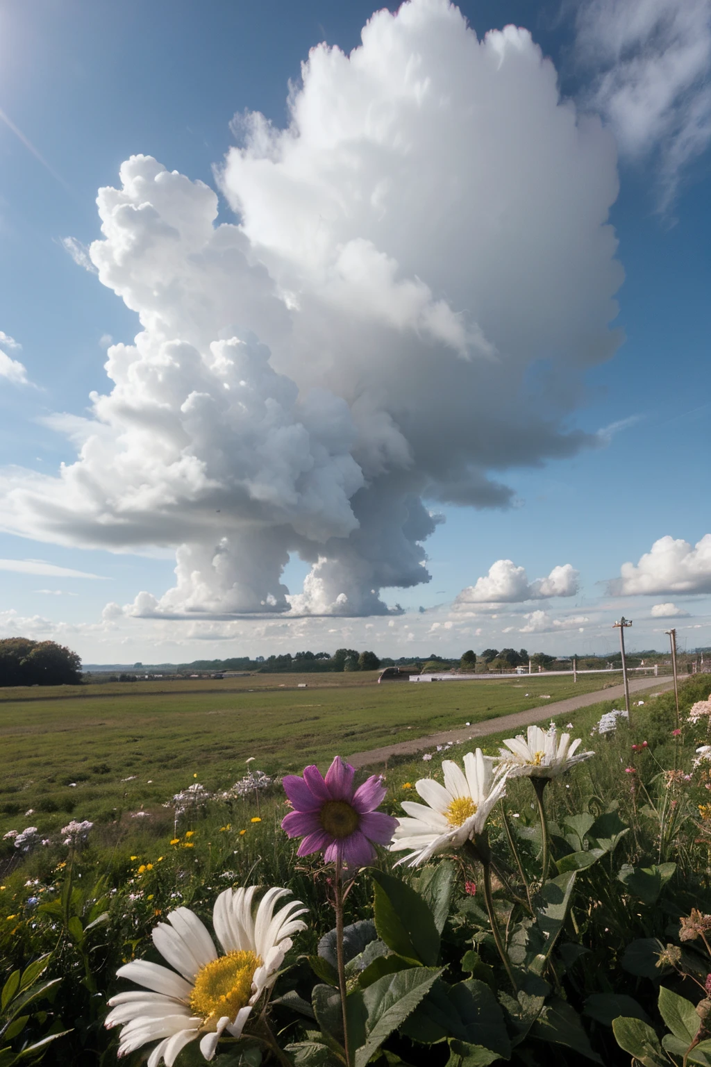 A solitary flower and blue sky with cloud fillets