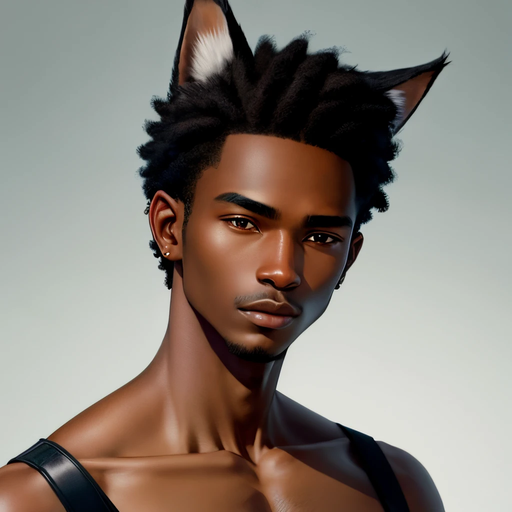 Black-skinned man with animal ears
