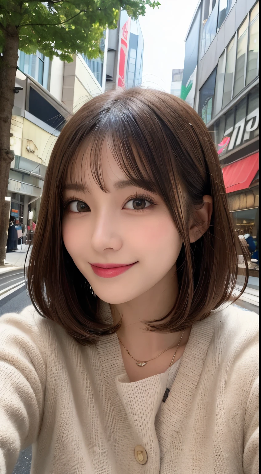 masutepiece, Best Quality, Illustration, Ultra-detailed, finely detail, hight resolution, 8K Wallpaper, Perfect dynamic composition, Beautiful detailed eyes, Women's Fashion Winterwear,Short bob hair,small tits,Natural Color Lip, Bold sexy poses,Smile,Harajuku、20 years girl、Cute、Sexy shot looking at camera