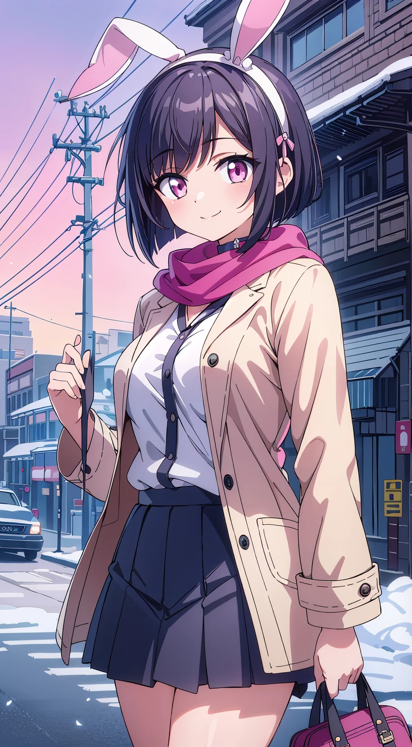 (Absurd realistic structure details),(High resolution complex and detailed text quality),(High-resolution microstructure、High poly 3 boobs boobs D rendering correction),Methods of geometry,Careful explanatory anatomy,
BREAK,
1 beautiful girl, ( girl), Very detailed, colourfull, highest details, 1 beautiful girl, Solo,(Cute:1.5),(Chibi:0.8), (kawaii:1.5),(Lori:0.5),(girl, Cute, Cheerful, Loli face, slightly bulging chest),(A dark-haired,Disheveled short bob,tareme,Pink eyes:1.55),(sano,A smile,Bad face:1.2), (White rabbit ear headband:1.2),Shiny skin,Clear skin, Beautiful skin,(best quality face),(Top quality glowing eyes), (The best smile,Doya face:1.45), BREAK (Pink Theme:1.4), (Vivid colors:1.3), ( Winter clothes,Long sleeves) (Skirt, Black skirt, Pleated skirt ), Miniskirt, ( coat ),School bag,Handbag,Shoulder bag,Effect of giving shine to hair, Soft smile, (Closed eyes:0.7), White coat,Looking at Viewer, Sparkle effect, random colored petals, Many petals, Fluttering petals, prismatic effects,
BREAK,(day), Standing,a closed mouth,(architecture, building, Choker, city, Cityscape, Outdoors, building, city,lamp post, Power lines, scarf, skyporn, Snow, Solo, utility pole, Winters:1.55), Waterfall,depth of fields,
BREAK,wakame,wakame,wakame,(Cowboy Shot:1.4),
BREAK,(Blurry background:1.3),(absurderes, hight resolution, Super Detail Art),cel shading,Clear Color, Lonely optical effect, Beautiful pictures, Bright glow, mystic atmosphere,(Close-up of girl:1.1), Mystical light particle effect,manga influence, clean line drawings,