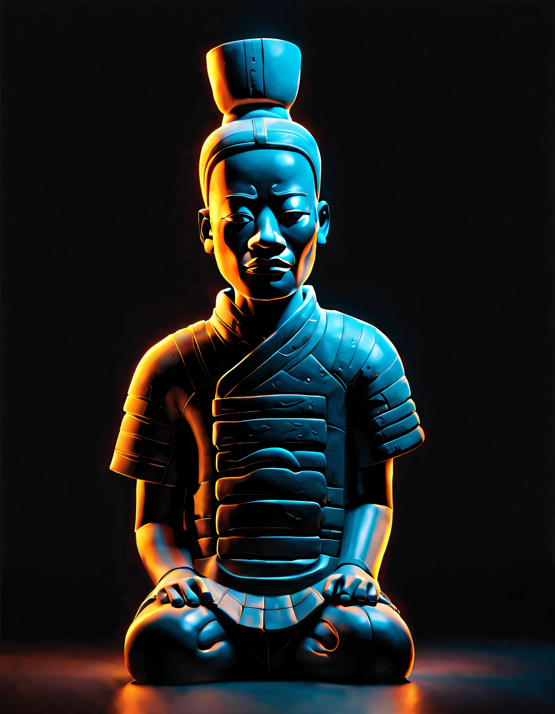 Black light art ，with black background，（terracotta warriors），Jean-Michel Basquiat (Jean-Michel Basquiat) Stylized, character concept design, Half a body，