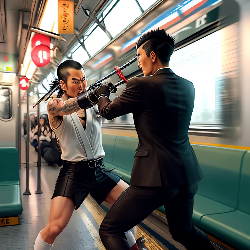 yakuza fighting swords on train