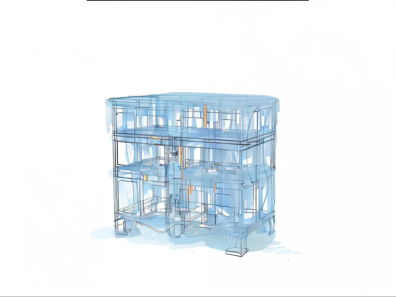 There is a cage on a white background,There is flowing liquid inside, in blueprint form, conceptual, conceptual drawing, architectural illustration, 3d wireframe, conceptual drawing, Commercial illustration, drawing buildings, architectural concept, wireframes, wireframe models, Copy of architectural blueprints, cage, Inspired by Matthias Jung, transparent building, rendering, conceptual rendering, blueprint