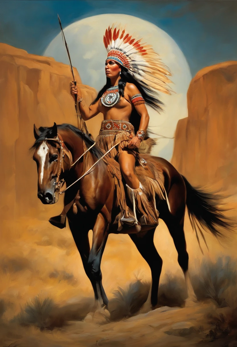 Le style Christophe Young; Award-Winning Bust，A beautiful woman wearing a Native American headdress, Native Americans on horseback in the background  : Native American Fantasy Shameon, Native American Art, native american, Local Art, Native American warrior, Native American warrior, Guerrier indien, Warrior on Horseback, inspired by George Catlin, Native American Folk Art, Guerrier spirituel, inspired by Karl Bodmer, The Goddess of the Hunt and the Moon, aboriginal