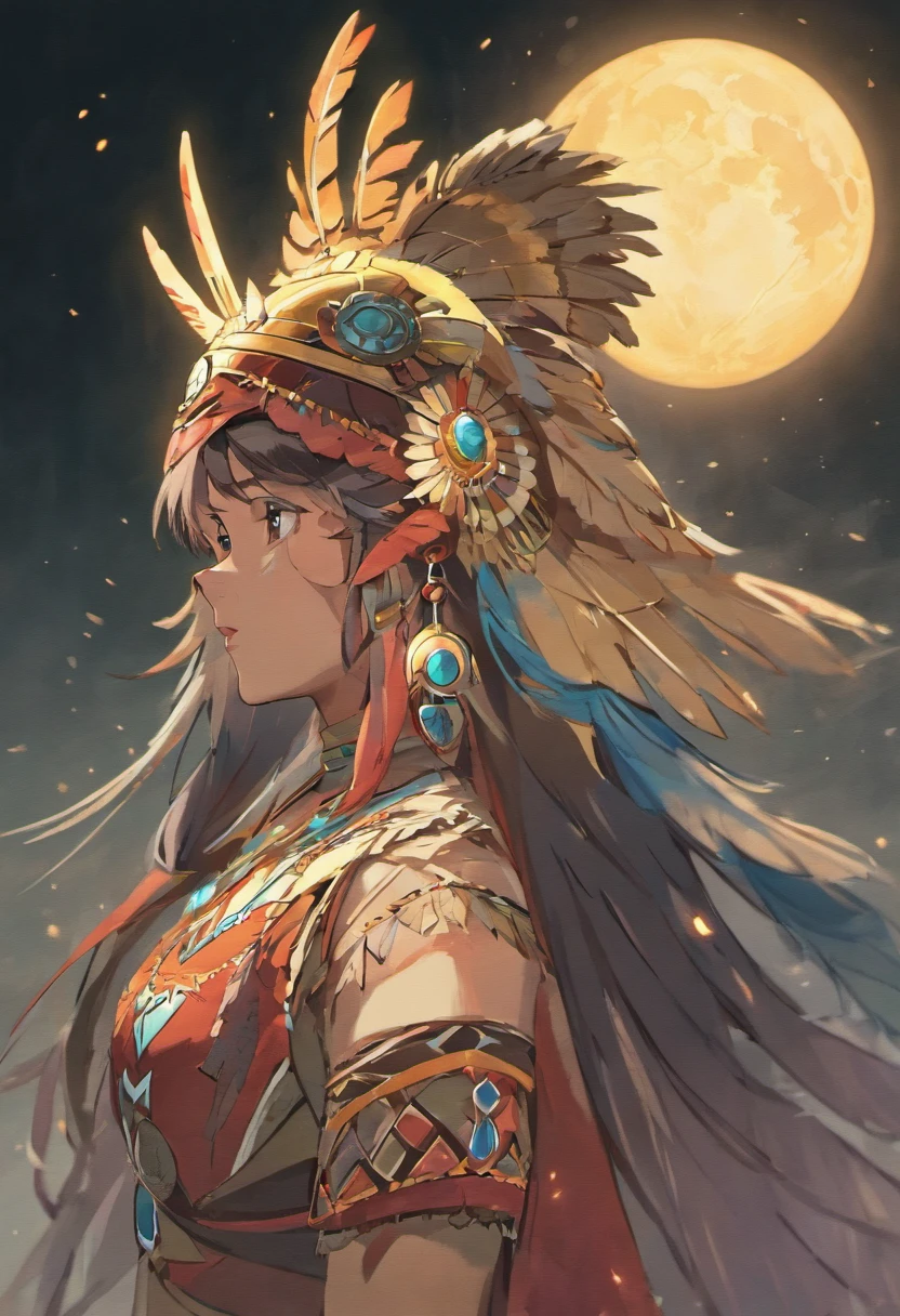 Le style Christophe Young; Award-Winning Bust，A beautiful woman wearing a Native American headdress, Native Americans on horseback in the background  : Native American Fantasy Shameon, Native American Art, native american, Local Art, Native American warrior, Native American warrior, Guerrier indien, Warrior on Horseback, inspired by George Catlin, Native American Folk Art, Guerrier spirituel, inspired by Karl Bodmer, The Goddess of the Hunt and the Moon, aboriginal