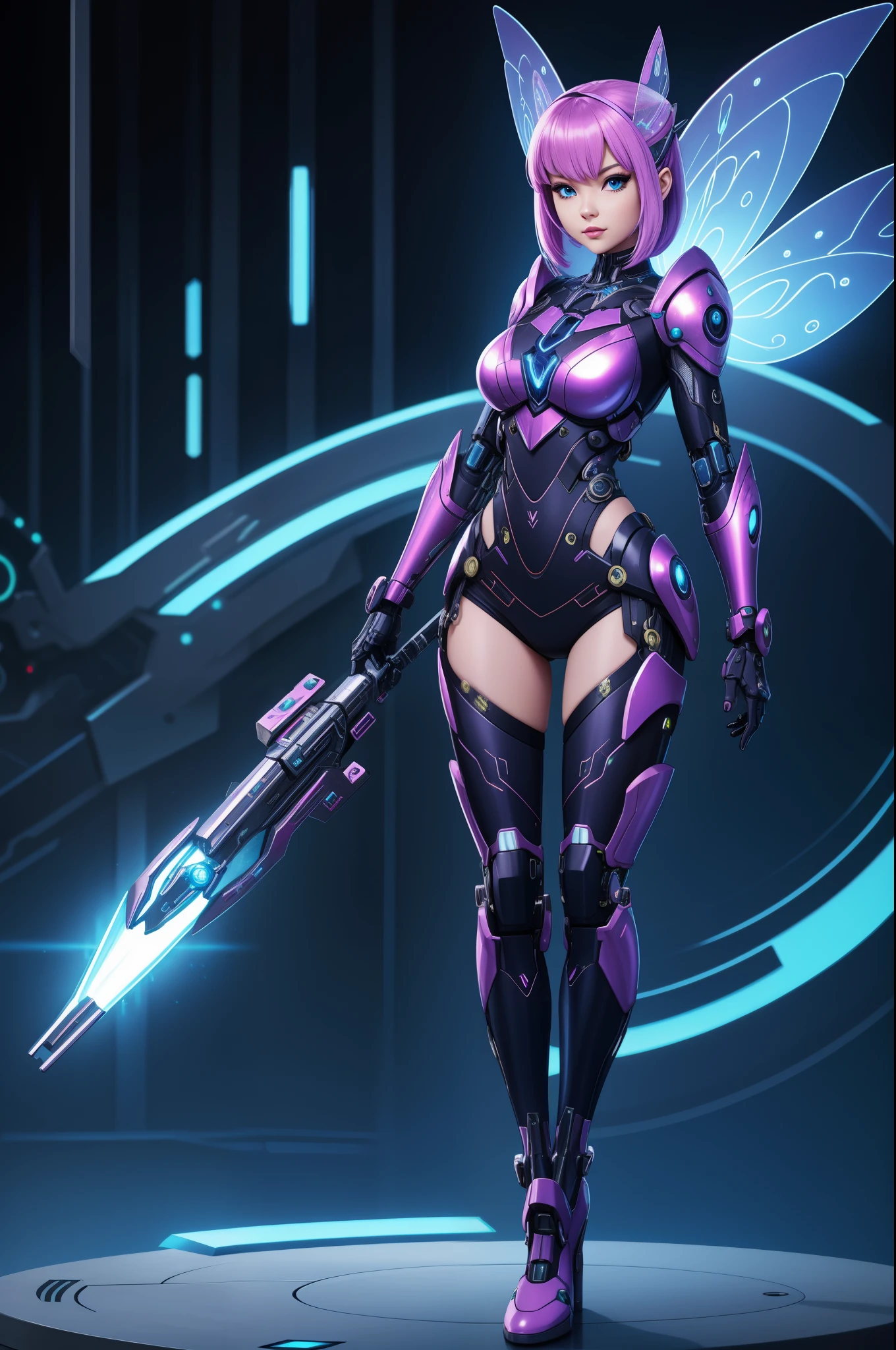 cyber fairy in futuristic armour, cybernetic augments, sexy, full body shot