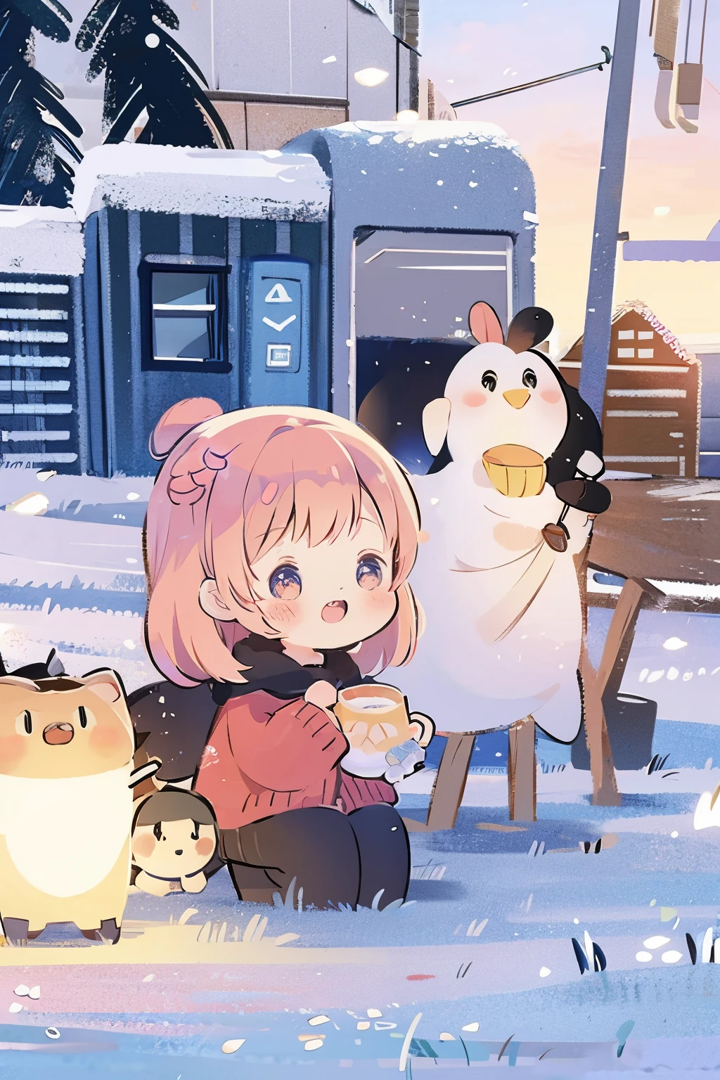 Best quality at best, detailedbackground, girl,Mare, Cafeteria, The bird, yuki, Winters,