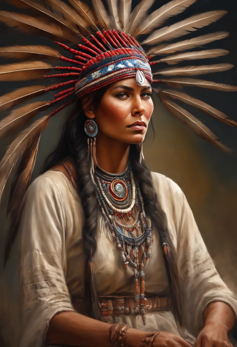 Ultra detailed artistic photography, Native American Beautiful Apache Woman, Tee Pee, Clair de lune, Foyer, Plume, sexy, dream-like, rougeoyant, backlit, ombre, huile sur toile, lisse, ultra high def, 8k, Mise au point ultra nette, intricate artwork masterpiece, Tenue fluide, highly detailed, Dynamique, production cinematic character render, ultra high quality model