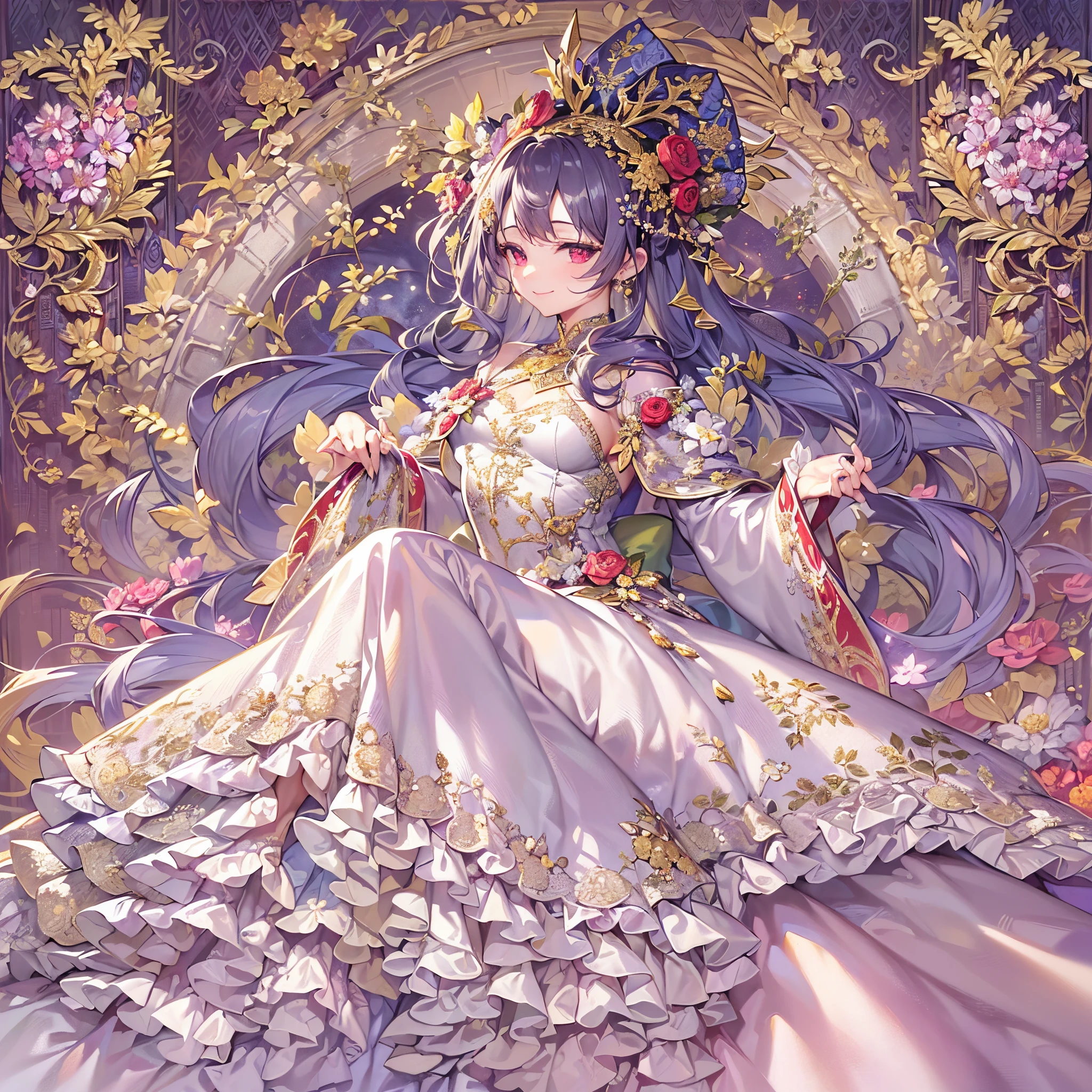 ((Finest quality)),(超A high resolution),(ultra-detailliert),(Meticulous portrayal),((Best Anime)),(Finest works of art),(Ultra-Precision Art),(The art of astounding depiction,Overwhelming depiction:1.5),(intricate and detailed art), (femele:1.5),(upper class aristocracy:1.5),(Luxury dress with intricate embroidery:1.5),((Curtsey:1.8)),Look at me and smile:1.5,Curtsey:1.5