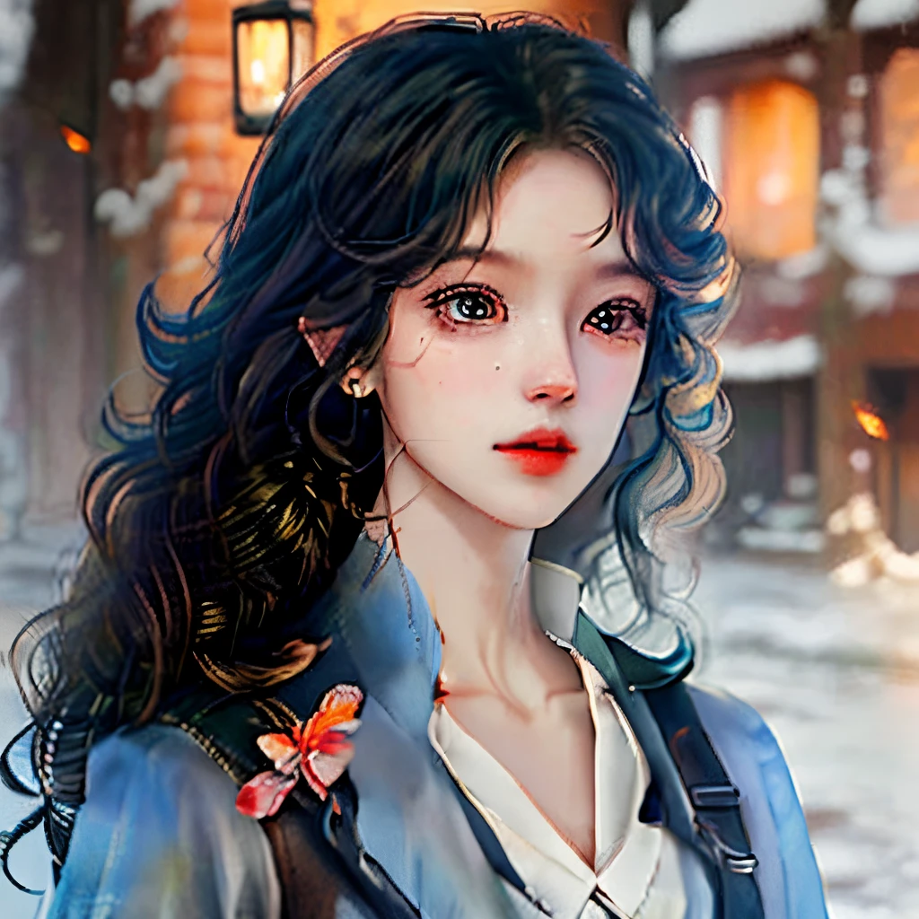 Girl long hair curly hair outside of hair is black hair inside of hair is light blue