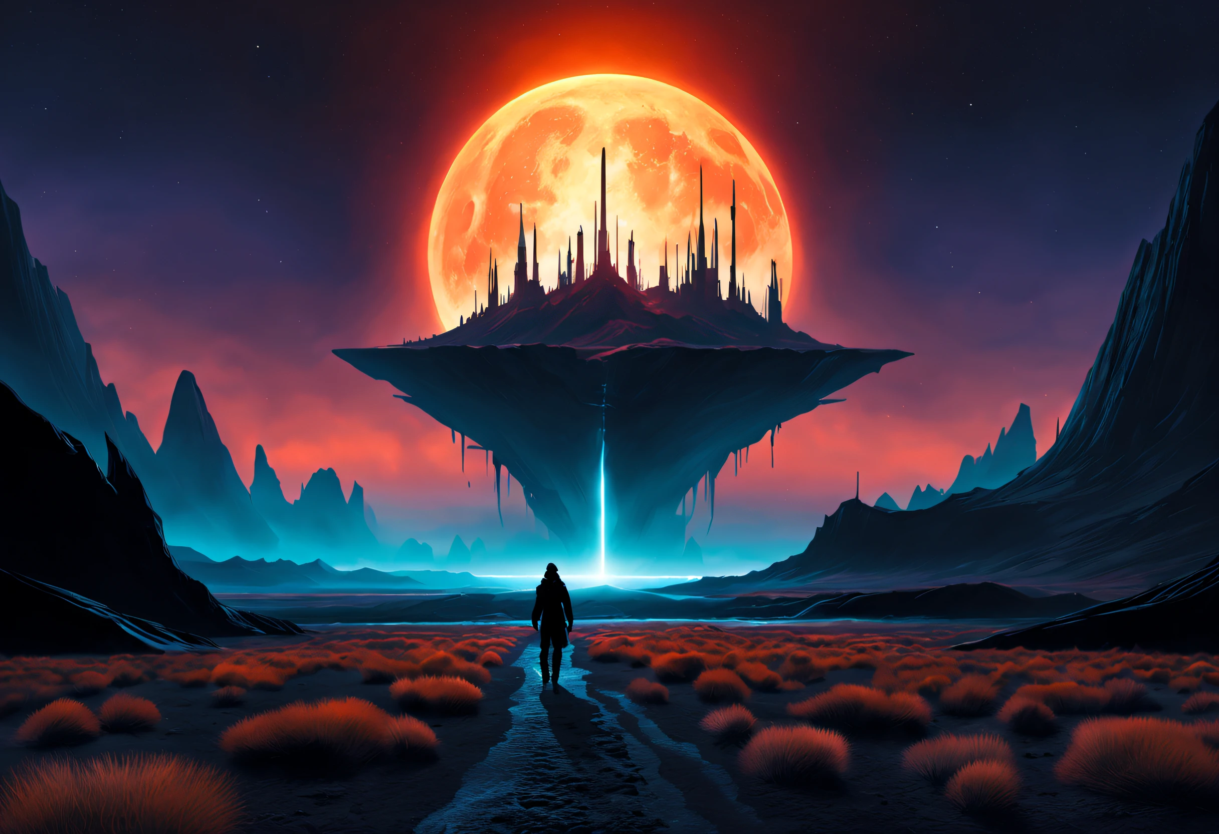 Black light art ，with black background，wastelands, sci fi art, Christopher Balaskas