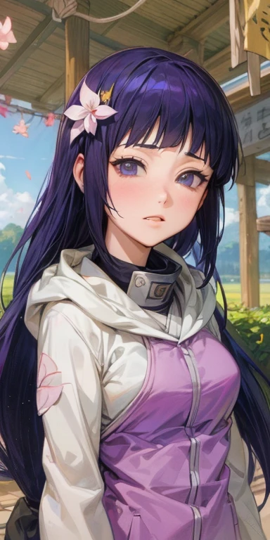 one girl, Hinata, blush, medium breasts, jungles, grassy fields, best quality, 4k, 8k, highres, masterpiece:1.2, ultra-detailed, realistic, photorealistic, photo-realistic:1.37, HDR, UHD, studio lighting, ultra-fine painting, sharp focus, physically-based rendering, extreme detail description, professional