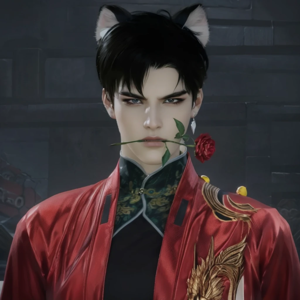 8k, realistic, black hair, asia, good looking, fierce face, zilong
