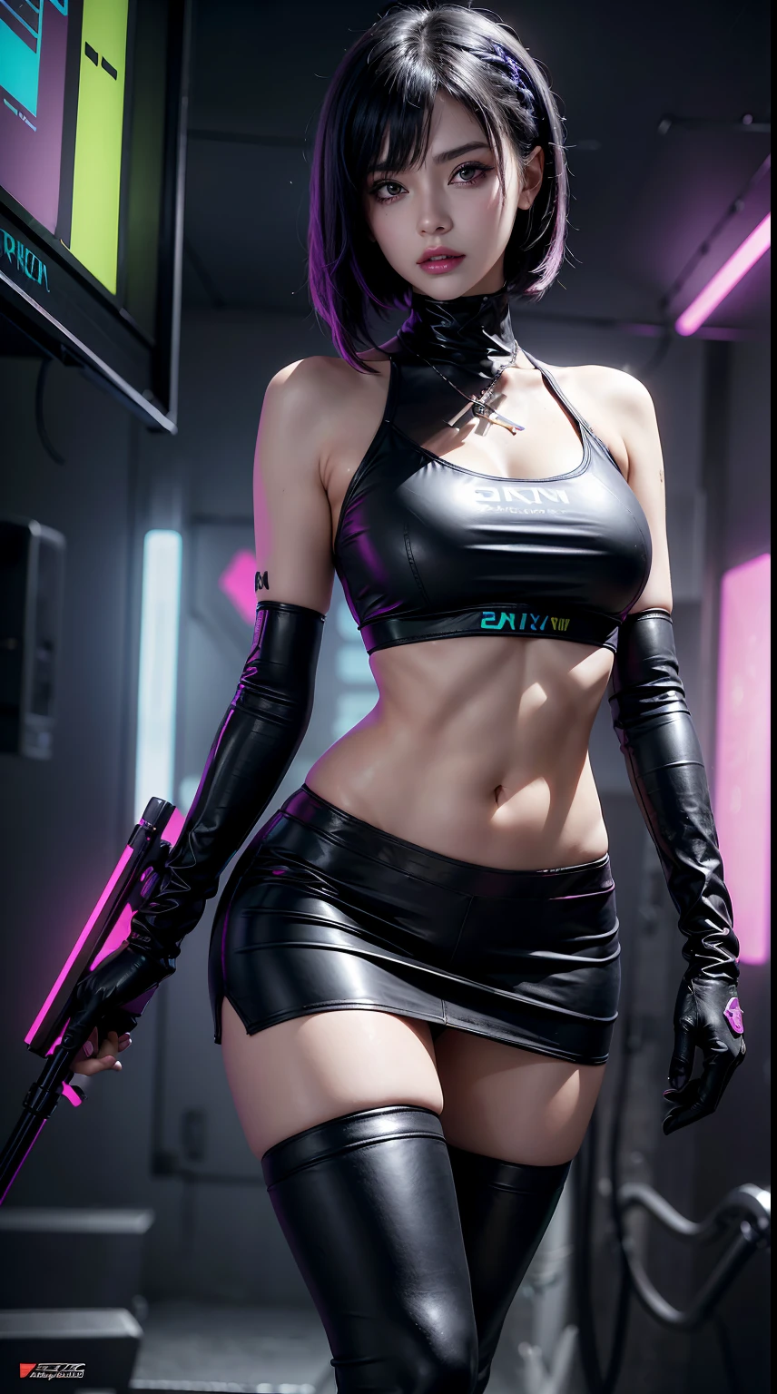 Hay una mujer de pie con una luz de arco iris, 3 d neon art of a womens body, Fondo neon-noir, Cyberpunk femme fatale, seductive cyberpunk dark fantasy, Clubes de striptease cyberpunk, cyberpunk 20 y. o Chica modelo, Oppai cyberpunk, estandarte, high definition cgsociety, Obra maestra de CGsociety, Tendencias en CGVatstation, KDA