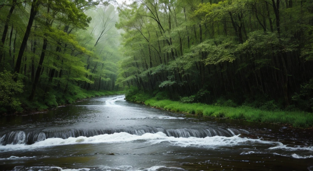wallpaper, forrest,river,rain