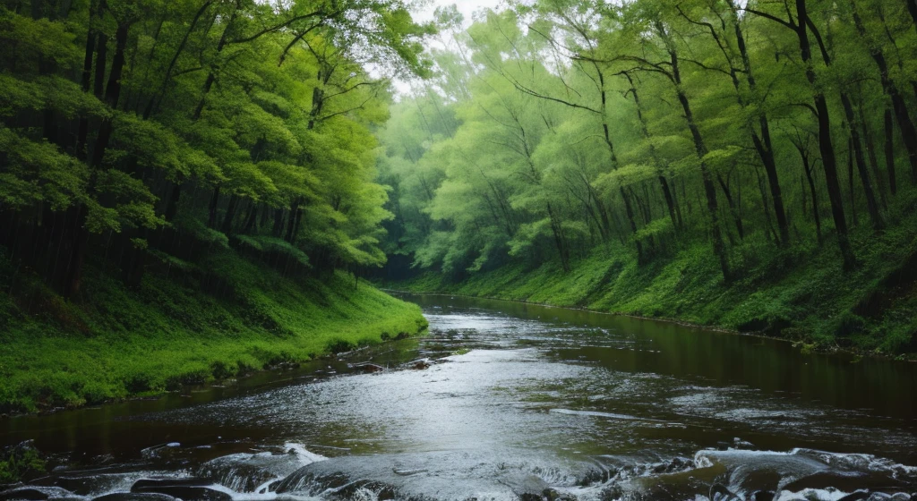 wallpaper, forrest,river,rain