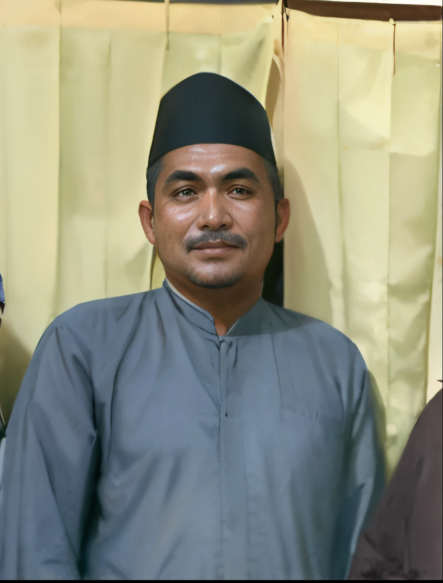 there are two men standing next to each other in front of a curtain, ismail, mohamed chahin, full protrait, ramil sunga, protrait, raden saleh, saadane afif, portrait picture, h. kyoht luterman, 4 0 years old man, portrait image, photo of a man, taken with sony alpha 9
