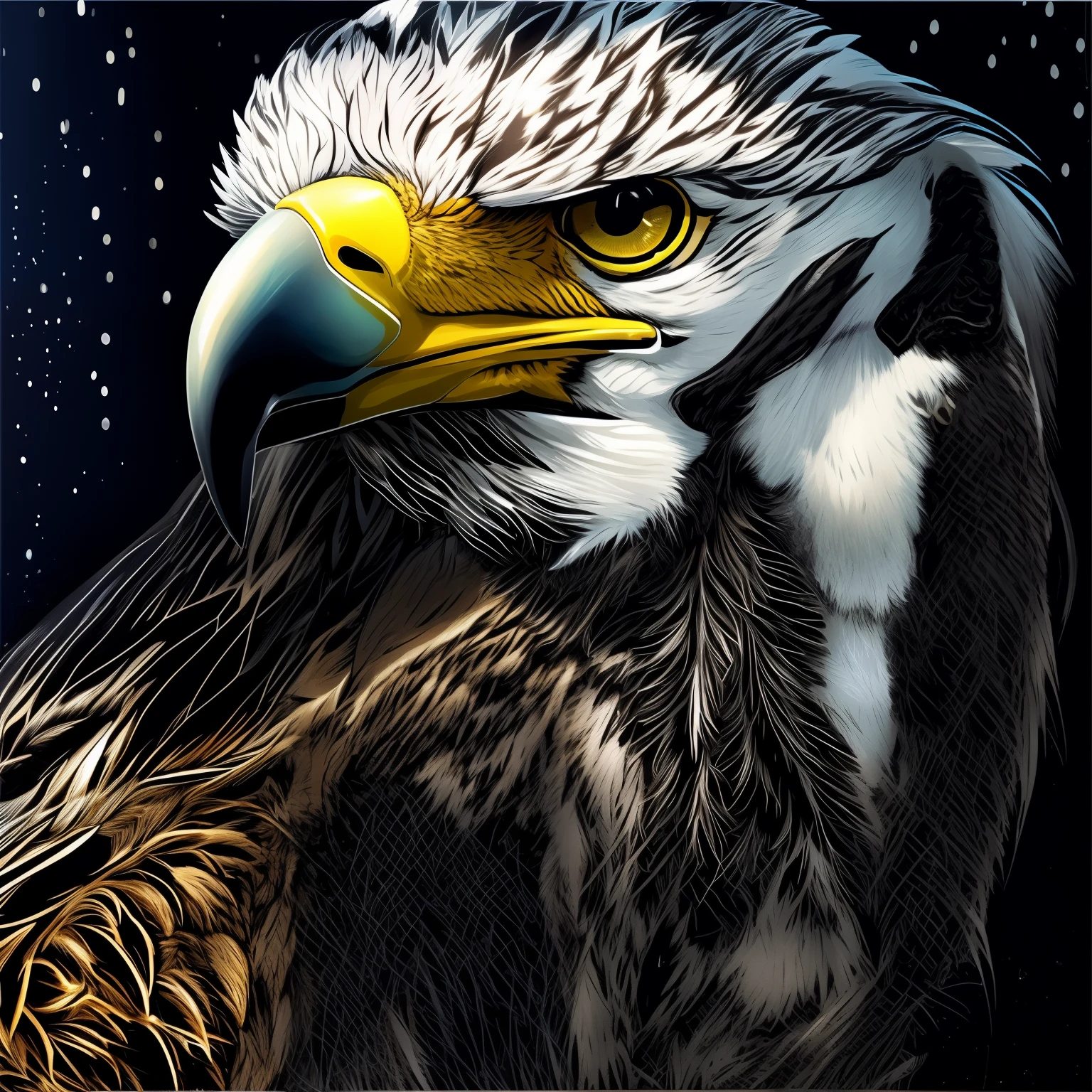 a close up of a bird of prey with a wolf howling black background, digital art highly-detailed, digital art highly detailed, eagle, detailed digital artwork, b&w!, high detail digital art, detailed digital art, great digital art with details, very detailed digital art, with the beak of an eagle, highly detailed drawing, highly detailed digital artwork, an eagle