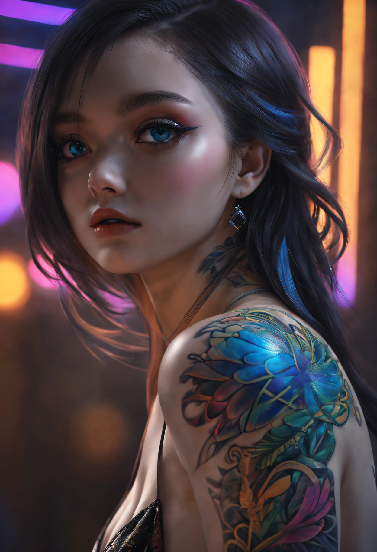 Full body portrait、Green micro bikini、woman、clown、Ahegao、balloon、mahjong、Full body portrait、clownメイク 、Blue and red twin tails、((Black tribal tattoos all over the body、Tattoo of wings on the chest、bee tattoo on shoulder、Centipede tattoo on arm))、Comical movement、Rainbow Hair、Leopard print underwear,,Small bra and pant