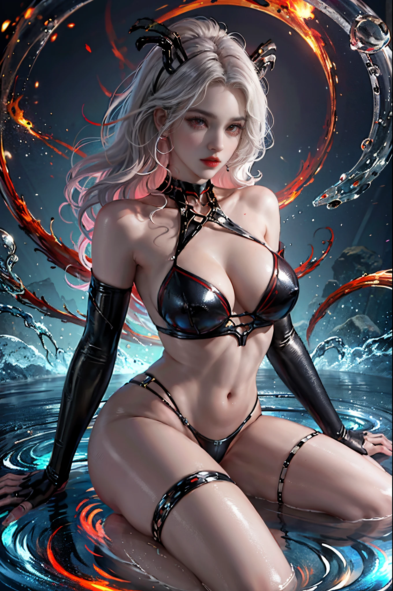 tmasterpiece,  8k wallpaper, ultra - detailed, sporty attire,(Full body lesbian),
(1 girl:1.3),Huge cleavage:1.2,Alone,//( cabelos preto e longos:1.3)//,(mediuml breasts), ((perfect body figure)),//(Beautiful detailed red eyes: 1.3)//,(Take a step back:1.4),(Soaked pubic hair:1.15),
//Common,(Unbuttoned clothes),鎖骨,Off-the-shoulder style//,sit on liquid,
//[(hell),(Dark:1.5),(Shown in_ovum_floods:1.2),Shown in (bloods:1.1),(Red_floods),((hell)),(Equinox Flower),(foggy part),bloods_splash, bloods_floods,(Red_blooming flower:1.2),(bloods_wavy:1.3), (arachne_Lillis:1.3),(viciousness,blue_fiery:1),(ripples:1),(oar:1),((Surrounded by beautiful and detailed spiders_Lillis:1.3)),Shiny]//