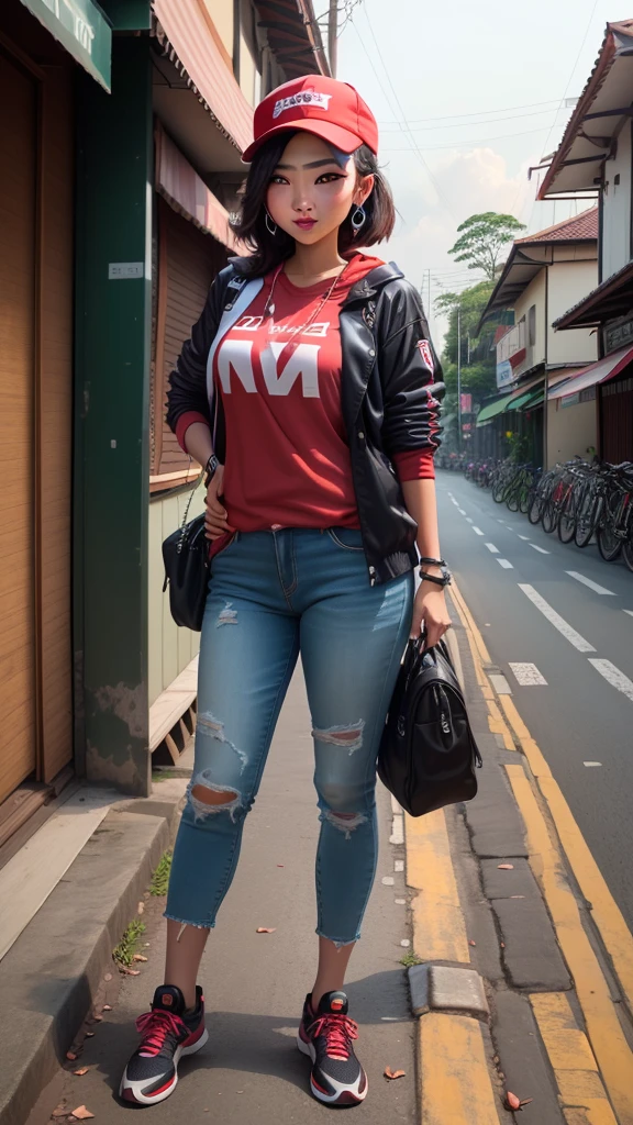 Fotografi realistik Indonesia, memperlihatkan seorang pemuda badan besar tinggi mengedarai motor trail dengan tulisan plat nomor "FATKUR" dengan kencang sambil bawa seekor bebek di tangan dan di kejar seorang wanita tua membawa tongkat berlari dengan muka marah. Latar belakangnya jalan penuh lumpur dan sedikit gerimis. Tampak animasi 3D nyata