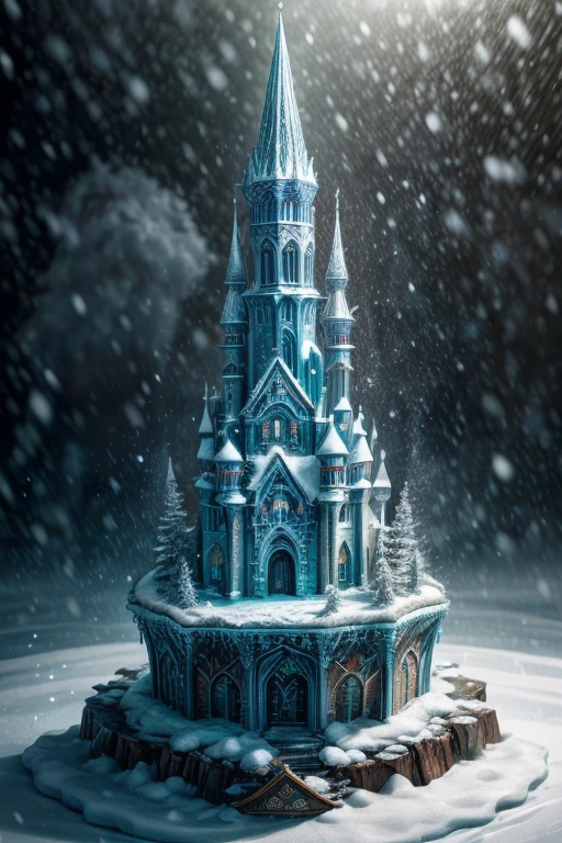 Palace of the Snow Queen, "High quality crystal sculpture with natural aquatic plants, Snow inside, ice, ice sculptures,  Kingyo, water, glistering, fantasy, Shrouded in magical mist, New Year&#39;s snow,  incredible details, tmasterpiece, beste-Qualit, RTX, 4k, 8K,".