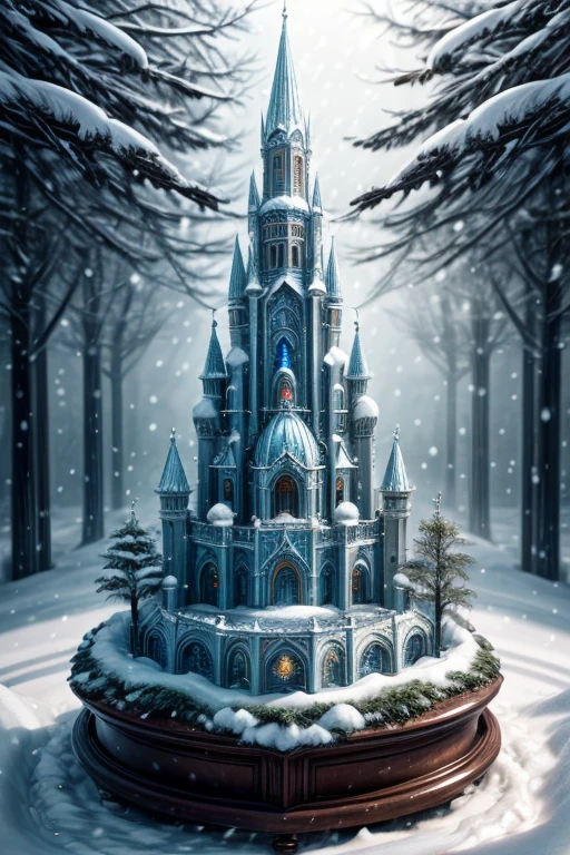 Palace of the Snow Queen, "High quality crystal sculpture with natural aquatic plants, Snow inside, ice, ice sculptures, Kingyo, water, glistering, fantasy, Shrouded in magical mist, New Year's snow, incredible details, tmasterpiece, beste-Qualit, RTX, 4k, 8K,".