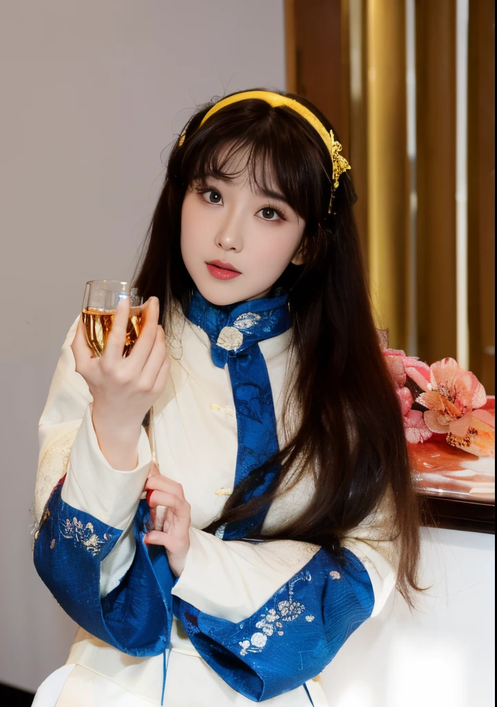 There was a woman holding a glass of wine, 宮 ， A girl in Hanfu, inspired by plum trees, sha xi, yun ling, inspired by Leng Mei, Matches ancient Chinese costumes, lu ji, Inspired by PwC, lulu chen, Wearing ancient Chinese clothes, Chinese woman, inspired by Gu An, China Princess