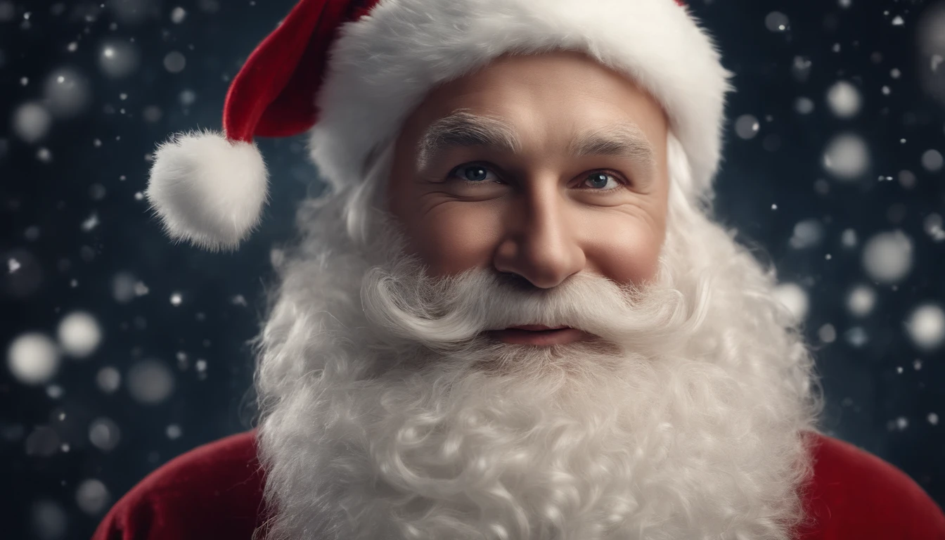 A high-resolution image of a cute Santa Claus with rosy cheeks, twinkling eyes, and a fluffy white beard, showcasing the jolly and friendly nature of the character.
