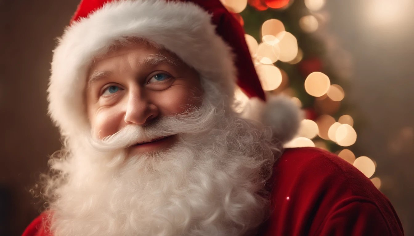 A high-resolution image of a cute Santa Claus with rosy cheeks, twinkling eyes, and a fluffy white beard, showcasing the jolly and friendly nature of the character.